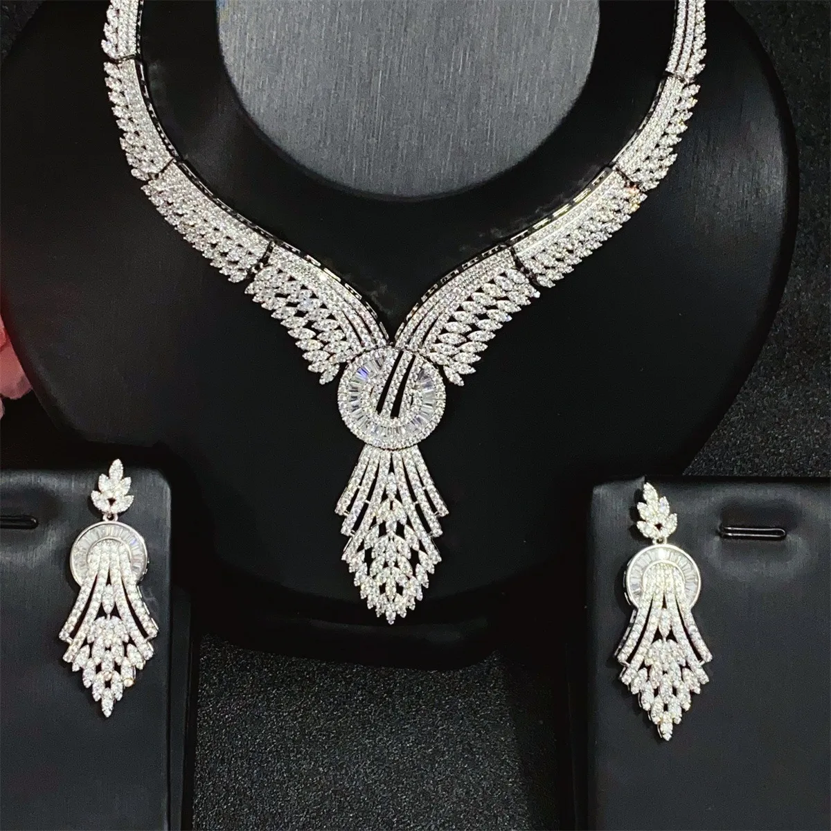 

Изящные свадебные ювелирные наборы с цирконием CZ для женщин, комплект из ожерелья и серег, 2 предмета, аксессуары для невесты