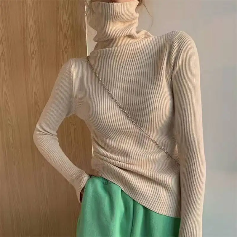 女性用ハイカラーニットトップス,韓国風,スリム,セーター,ベーシック,カジュアル,秋冬,コレクション2023