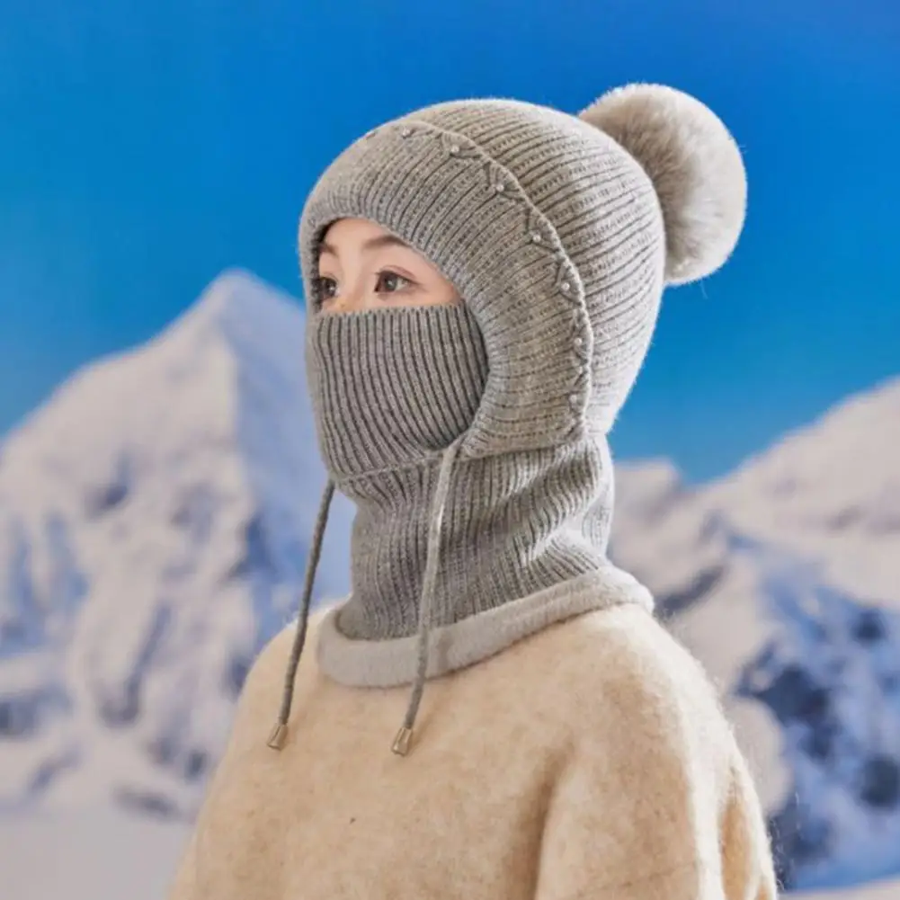 Women Thermal Hat Women’s Windproof Knitted Hat with Fleece Lining 3-in-1 Hooded Scarf for Weather Thick Plush-lined Winter