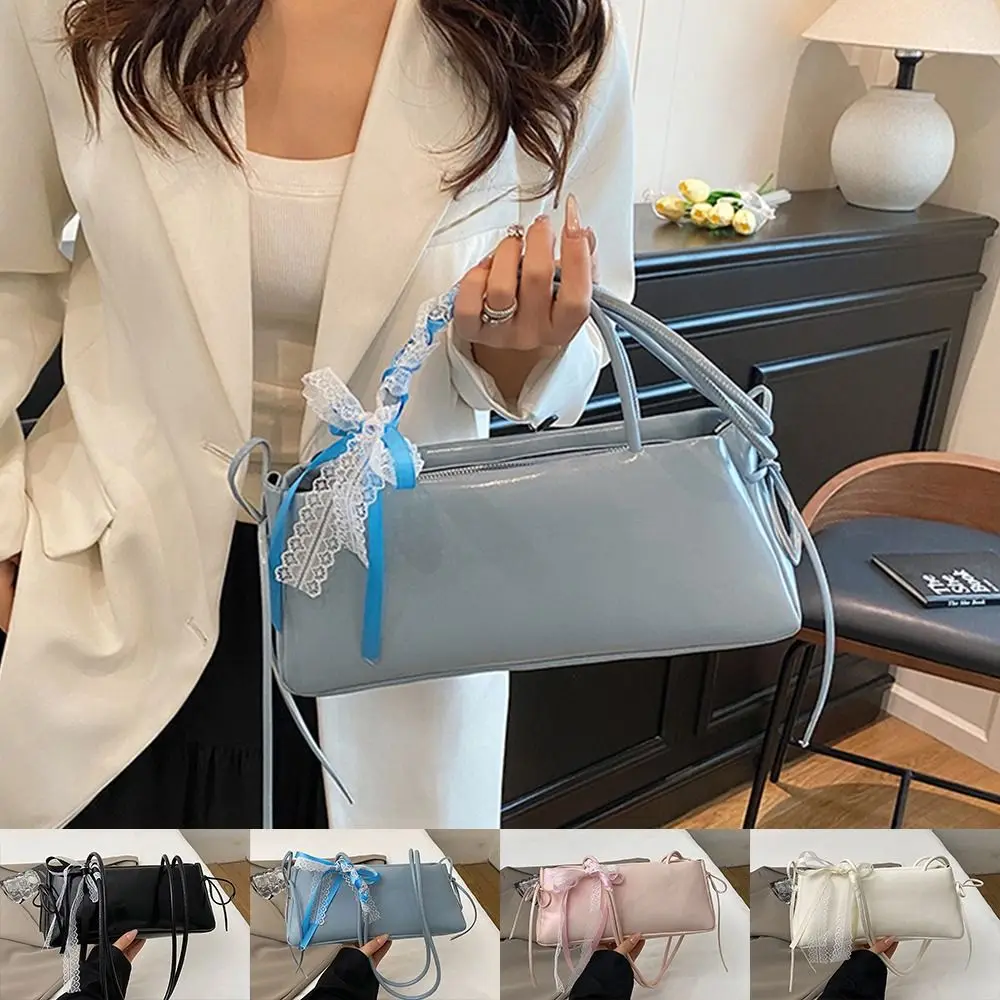 

Trendy Multicolor Shoulder Bag Bowknot Large Capacity Underarm Bag PU Leather with Lace Ribbon Ladies Clutch Shopping