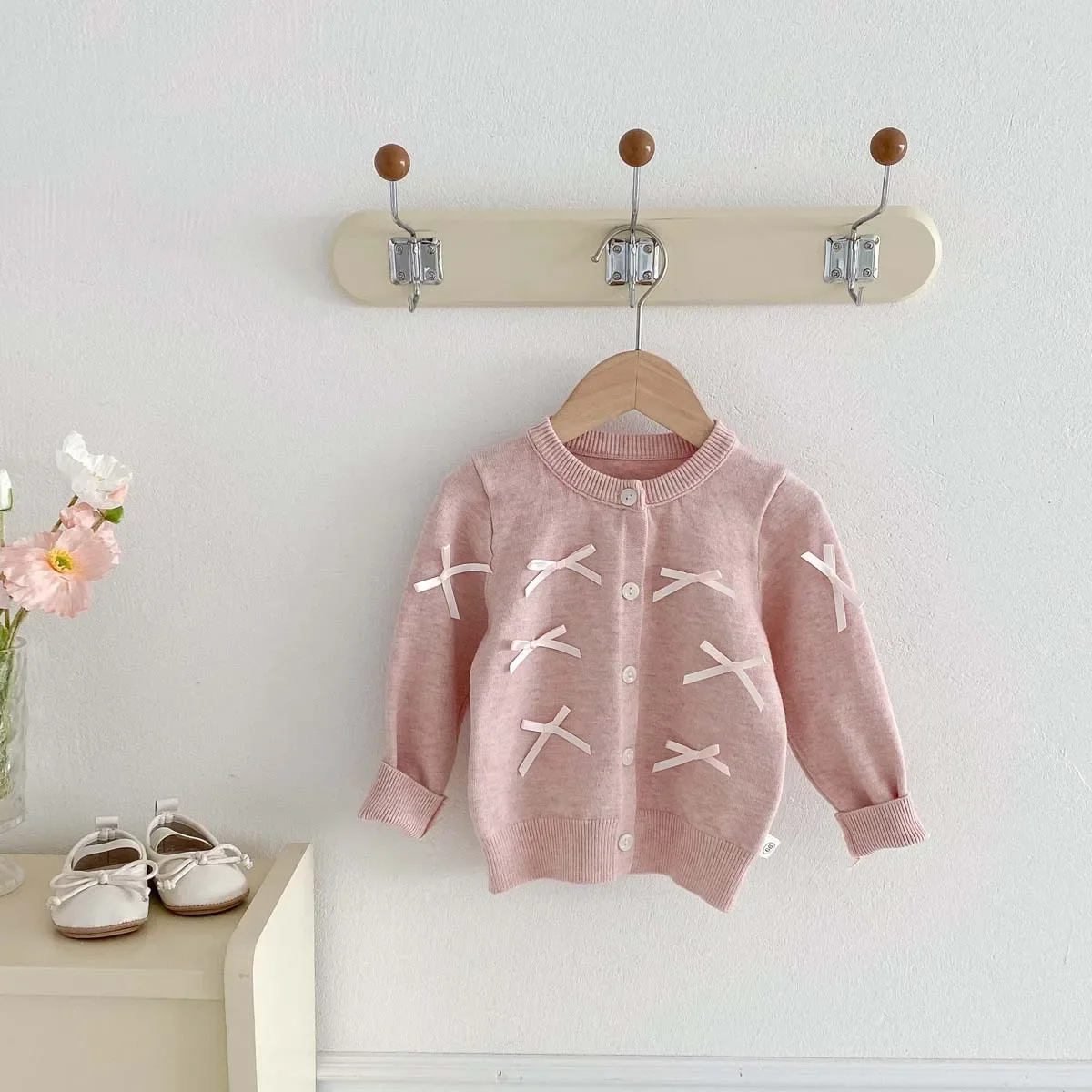 Baby Clothing Fashion Long Sleeve Knitted Cardigan Coat 2024 Children New Autumn Sweater Girl Baby Sweet Bow Design Sense Top