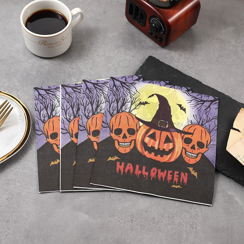 20pcs 33cm 2Layer New Halloween Party Napkins Funny Pumpkin Skull Decoration Painting DIY Decoupage Paper