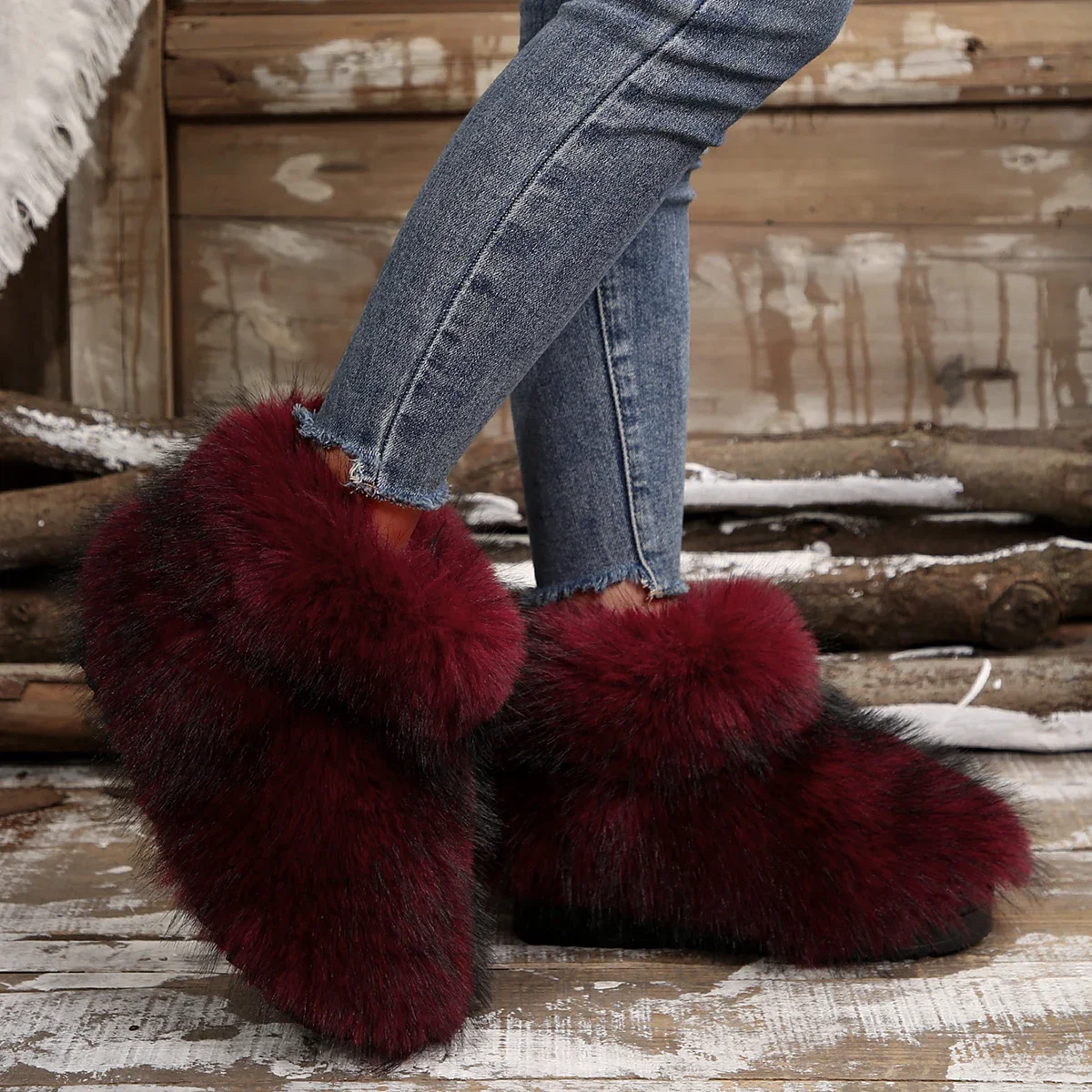 New Woman Boots High Boots Over-the-knee Fur Snow Boots Women\'s Fashion Warm Wool-like Plus Velvet Padded Winter Boots