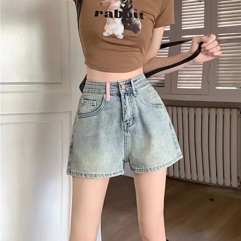 Retro Embroidered Tassel Cowboy Shorts Women's Summer Spicy Girl Design Ins High Waist Wide Legs A-line Hot Pants Straight Legs