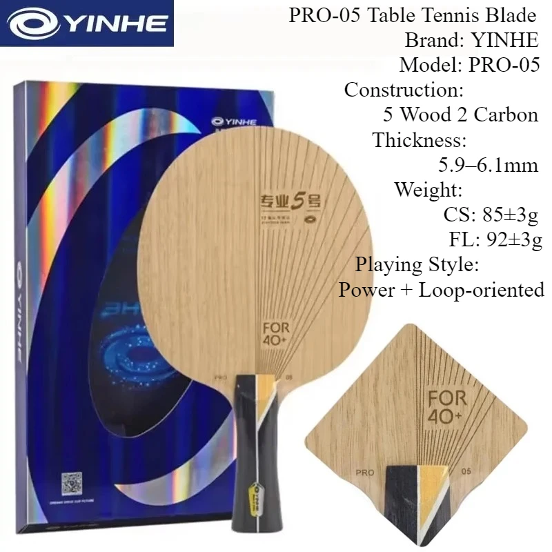 

YINHE PRO-05 Table Tennis Blade Racket KLC 5 Wood 2 Carbon FL & CS Arc Length Eating Deep Balls Professional PingPong Bat Paddle