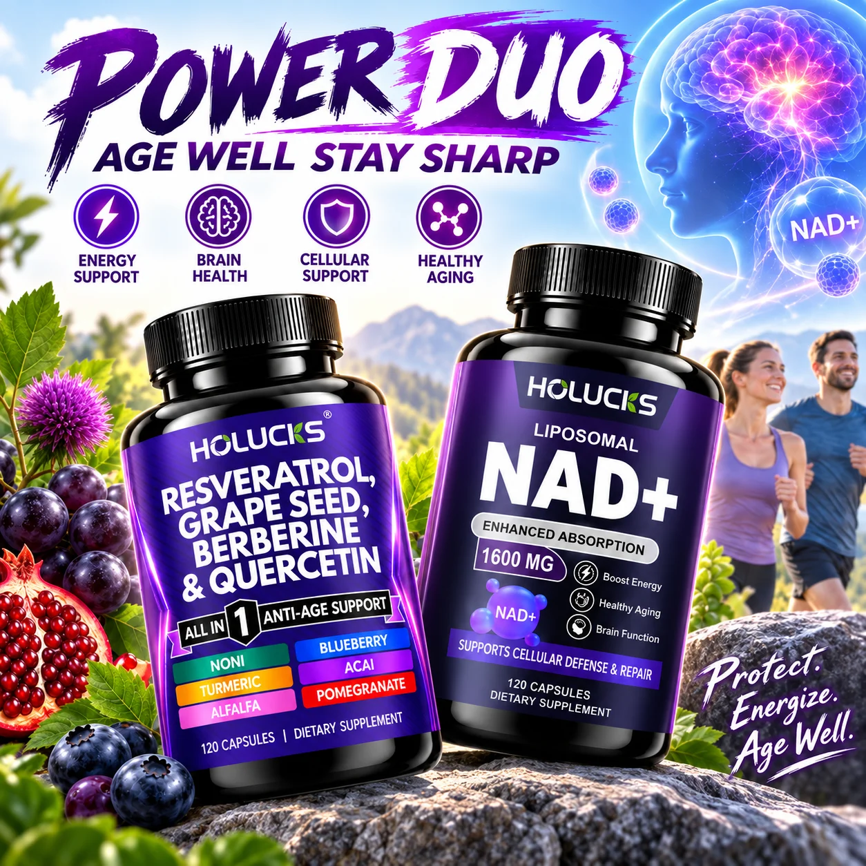 Liposomal NAD+ Resveratrol Supplement, Grape Seed, Quercetin, Antioxidant, Anti-Aging, for Brain Health,Cellular Defense Support