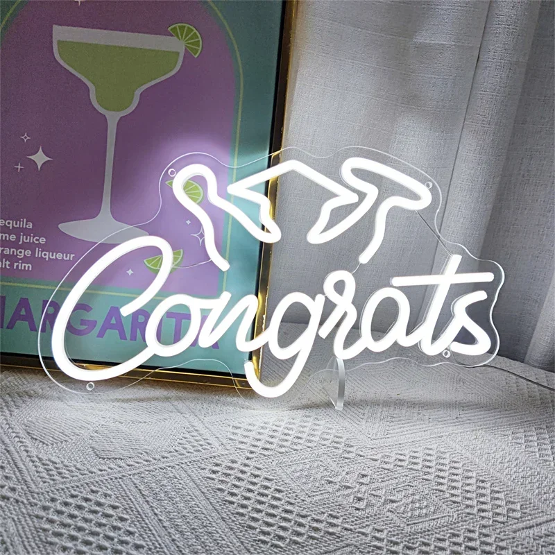 Gratulacja Grad Wall LED Neon Signs Congrats 2024 Graduation Neon LED Signs Room Decor Neon Signs for Party Wall Decorations