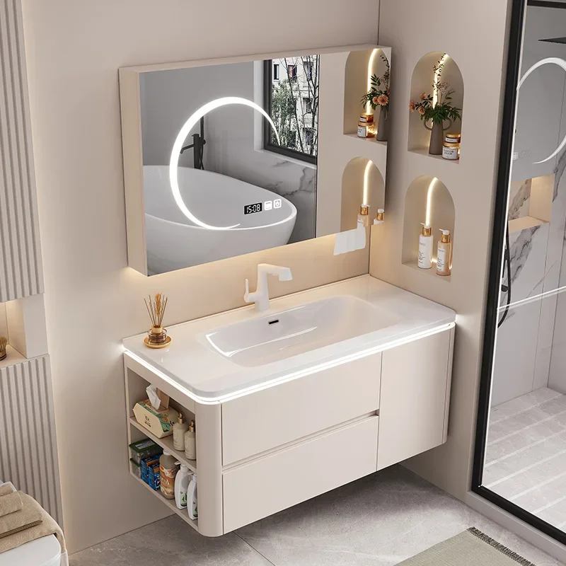 Luxury Wooden Bathroom Cabinets Mirror Storage Space Saver Bathroom Cabinet Vanity Smart Meuble Salle De Bain Home Furniture