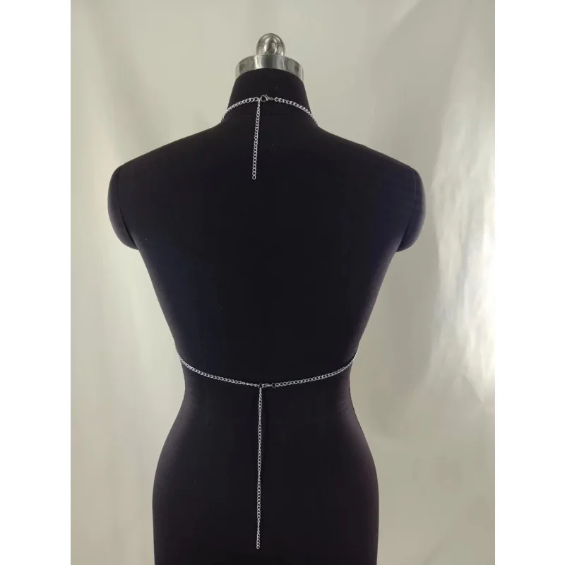 Damen-Körperkette mit Kristallquasten, verstellbares Metallketten-BH-Oberteil, glitzernder Strass-Körperkettenschmuck für Party-, Festival- und Rave-Outfits – Detail 7