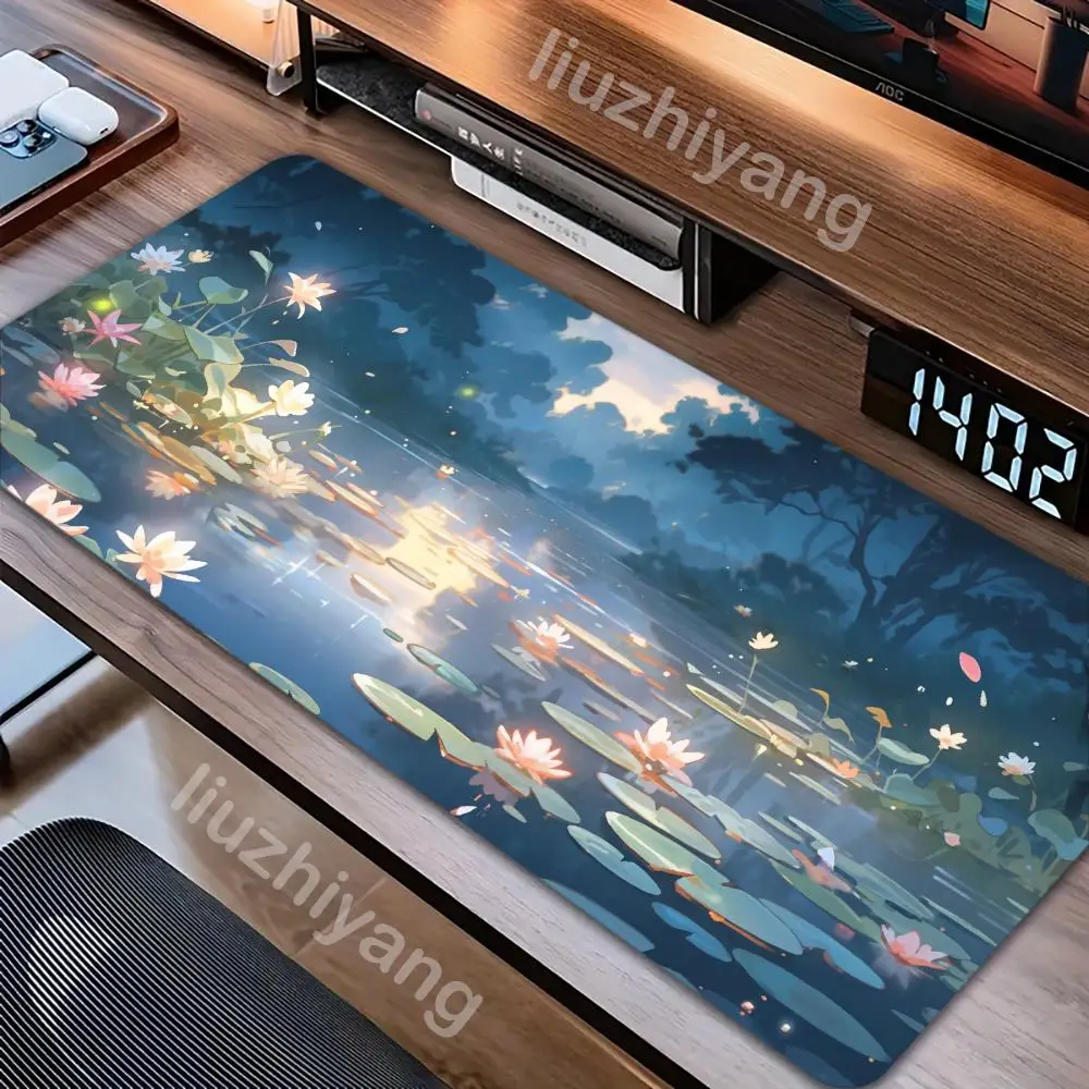 لوتس مشهد ماوس الوسادة كبيرة الكمبيوتر مكتب ألعاب الجدول حصيرة XXL المطاط المضادة للانزلاق مخيط حواف الكمبيوتر لوحة المفاتيح الحصير منصات مكتب طويلة #2