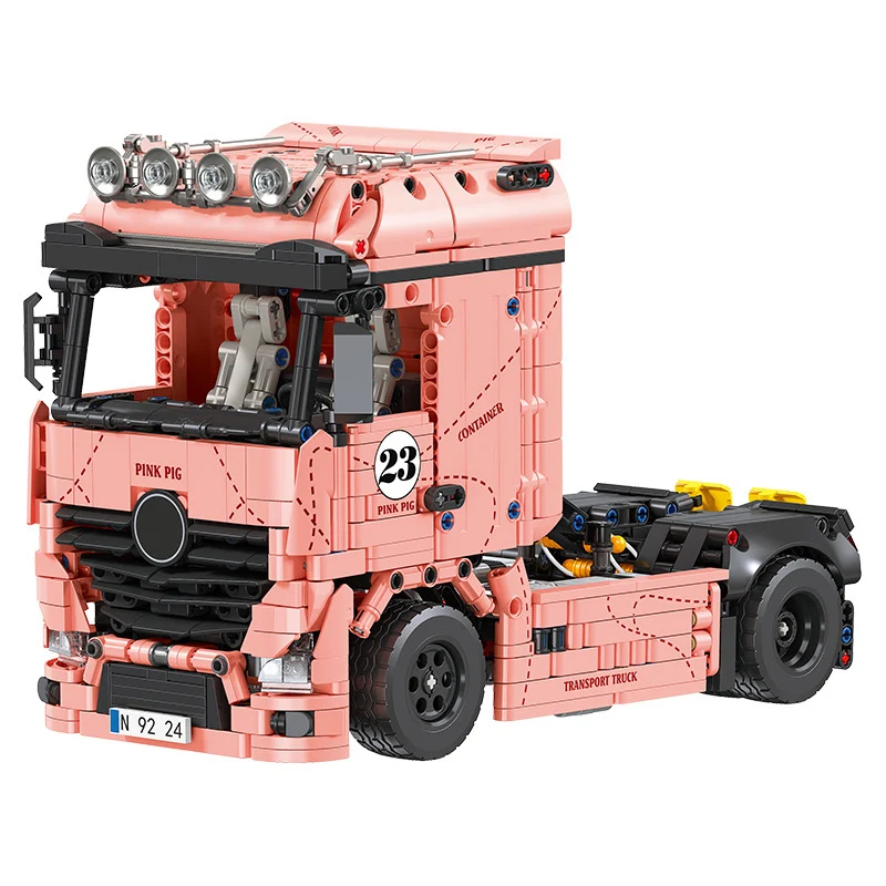 

Technical Building Block Radio 2.4ghz Remote Control Vehicle Germany Pink Pig Colour Large Container Truck Head Bricks Rc Toys