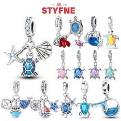 925 Sterling Silver Ocean Series Blue Turtle Starfish Shell Fit Original Bracelet Charms for Women diy Fine Jewelry Gifts