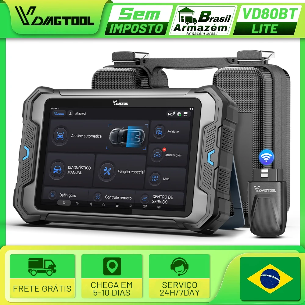 VDIAGTOOL VD80BT LITE Ferramenta de Diagnóstico Automotivo Scanner Automotivo Codificação de ECU OBD2 com Assistência de IA CAN FD 28+ Funções de Redefinição Compatível com FCA