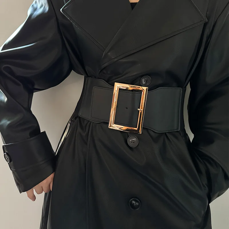 Fashion Plus Size Golden Bucket Corset Belts for Women Wide Elastic Stretch Cummerbunds Female Dress Coat jacket   Waistband