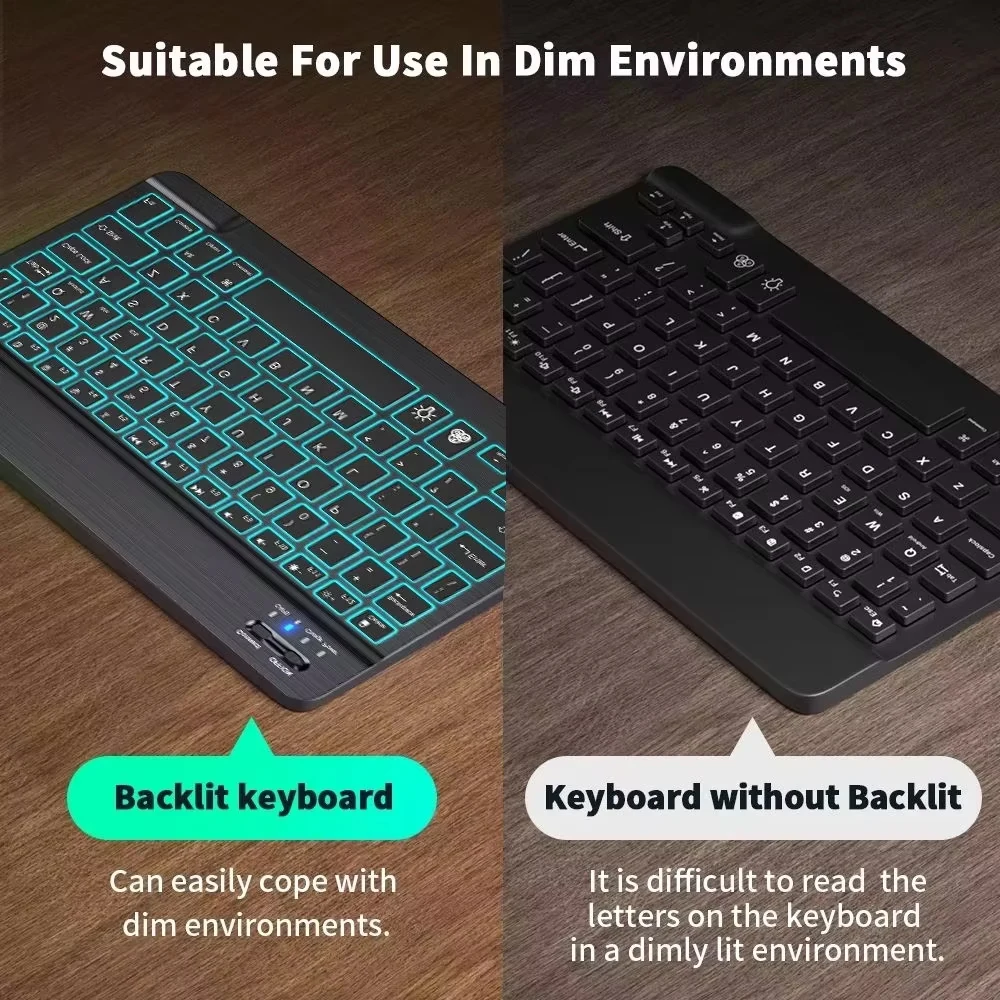 Backlit Wireless Keyboard,10 Inch RGB Backlight Bluetooth Keyboard Mouse For IOS Android Windows,Teclado For iPad Samsung Tablet