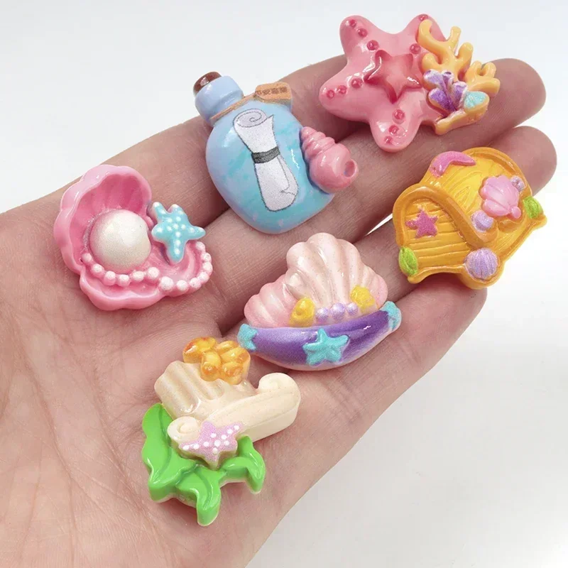 10/100Pcs Resin Drifting Bottle Starfish Treasure Series Flatback Scrapbook DIY Crafts Children Hairpins Dollhouse Accessories