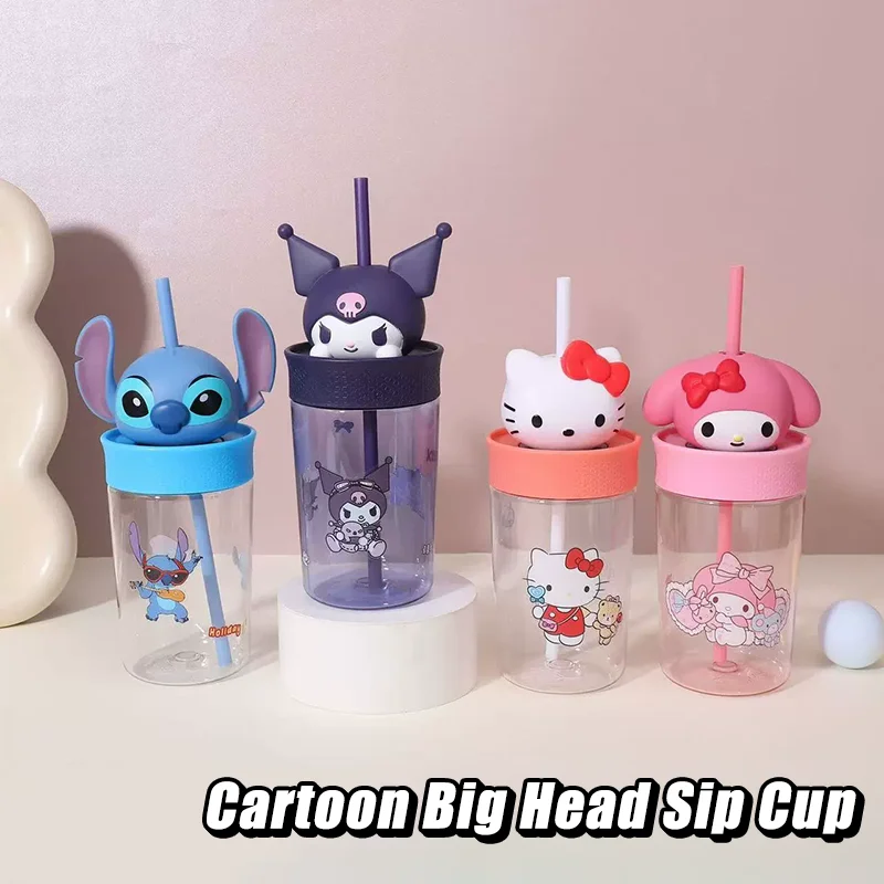 

Hello Kitty Straw Cup Anime Cartoon Stitch Kuromi Melody Big Head Coffee Cold Mug Cute Travel Outdoor Water Drinking Cup Gifts