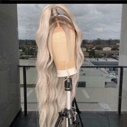 Imagen 2 del producto AIMEYA peluca de encaje sintético, pelucas rubias ombré para mujer, peluca con malla frontal ondulada, peluca sintética de línea de cabello Natural, pelucas para fiesta de Cosplay
