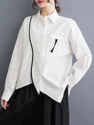 XITAO Asymmetric Solid Shirt Turn Down Collar Full Sleeve Single Breasted Bright Line Decoration Spring Women Shirt LYD1746