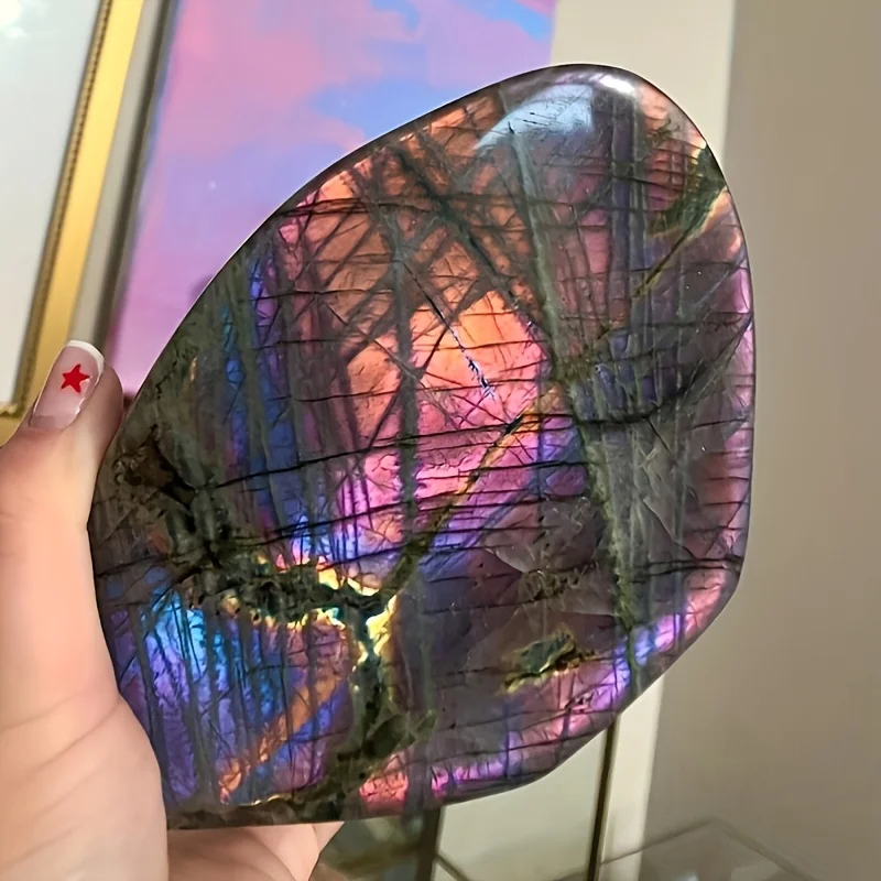 1PC Purple Flashy Labradorite Ornament, Bohemian Home Decor, Holiday for Xmas, Valentine,Mother'S Day,Gift for Parents & Friends