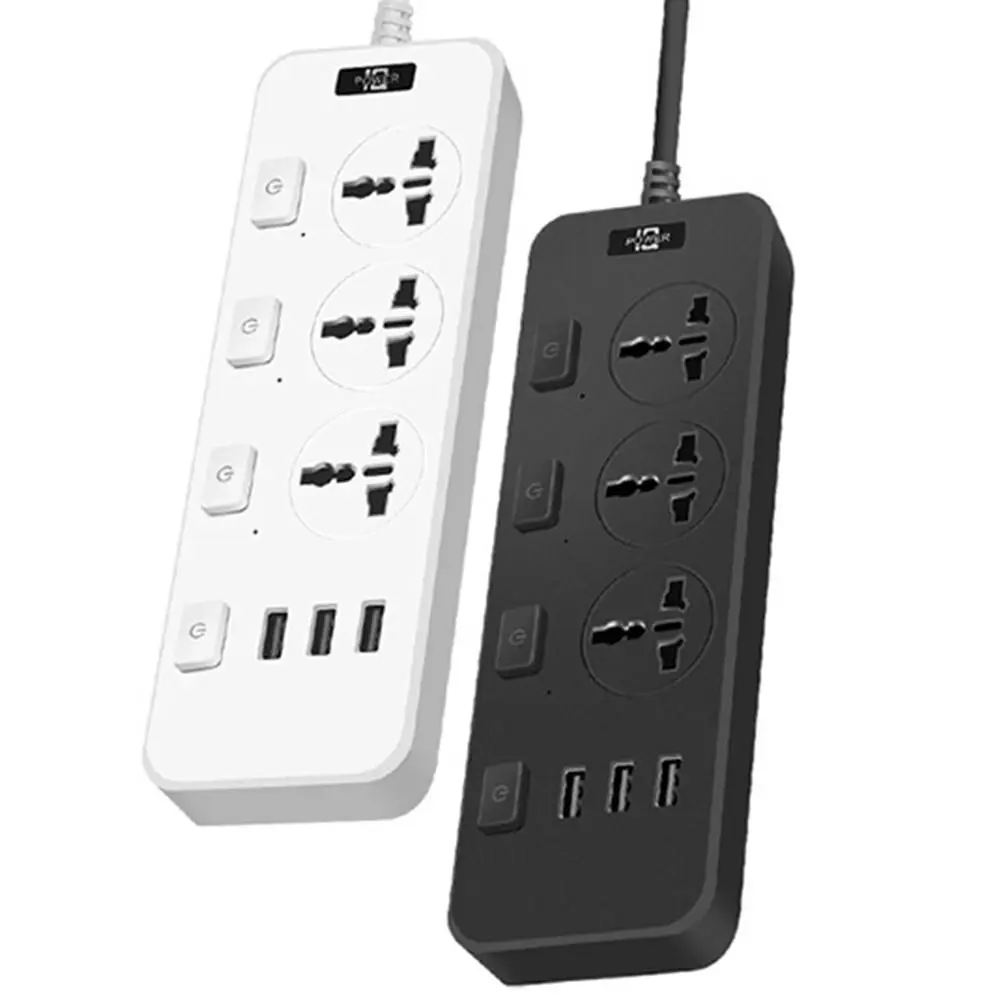 Universal Electric Plug Socket US UK EU Plug 2500W Flat Outlet Extender Cord Individual Switch Extension Lead Cable Power Strips