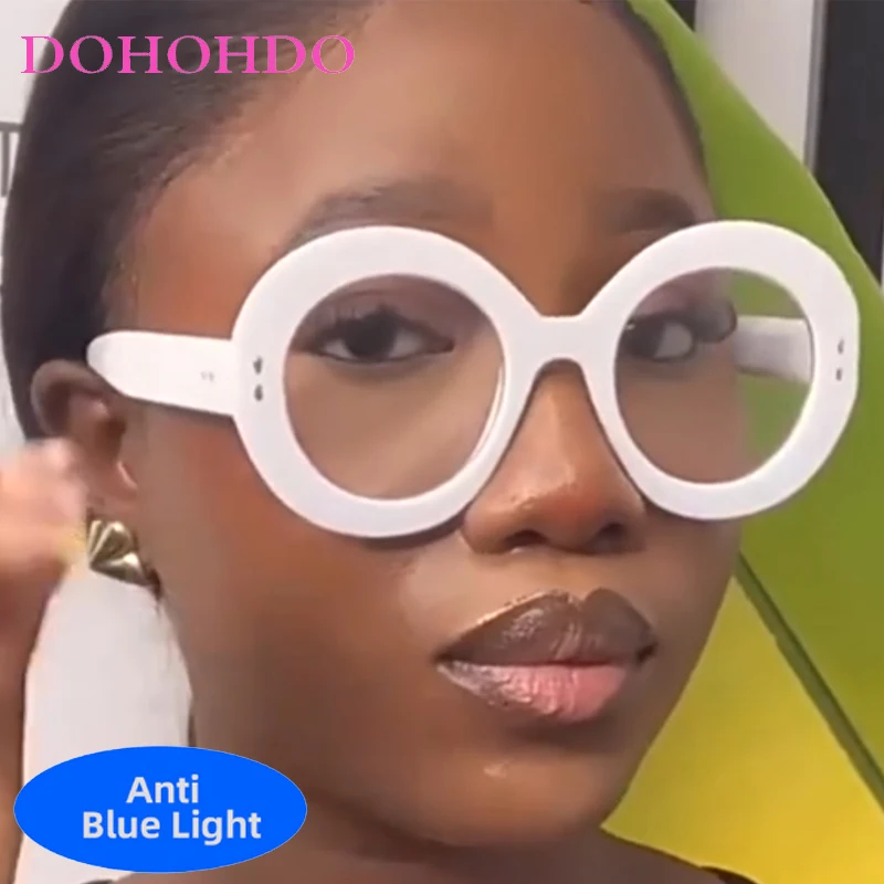 

Trend Luxury Rivets Decorate Oversized Round Frame Anti-Blue Light Glasses Computer Office Work Optical Women Men Eyewear Lentes