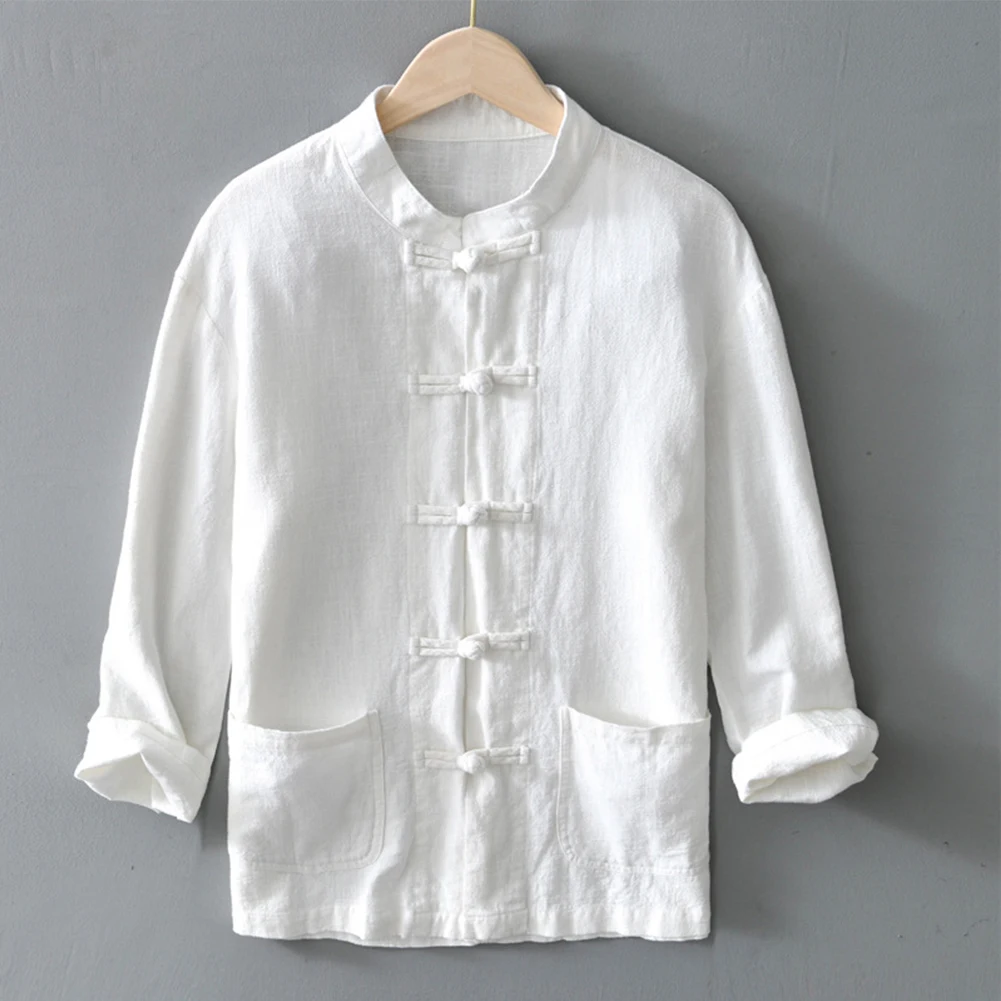 

Comfy Fashion Men T-shirts Tops Autumn Tang Suit Blouse Bodybuilding Traditional Breathable Uniform Buckle Coat