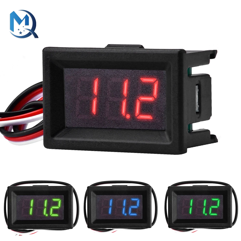 DC 0-30V Digital Car Voltmeter Automotive Voltage Meter 0.36 inch Red/Blue/Green Motorcycle Vehicle LED Display Voltage Tester