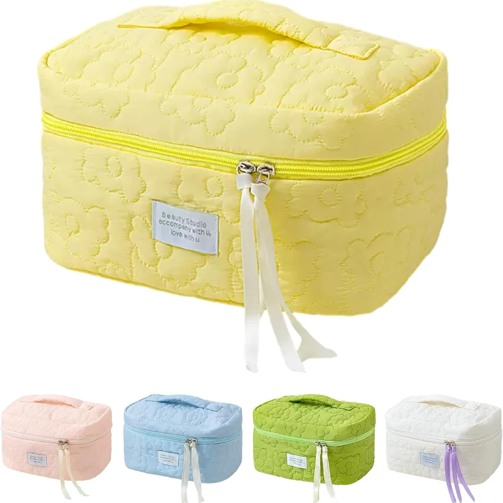 

Quilted Cotton Makeup Bag Women Travel Cosmetic Bag Handbag Zipper Portable Makeup Bag Travel Toiletry Wash Bag