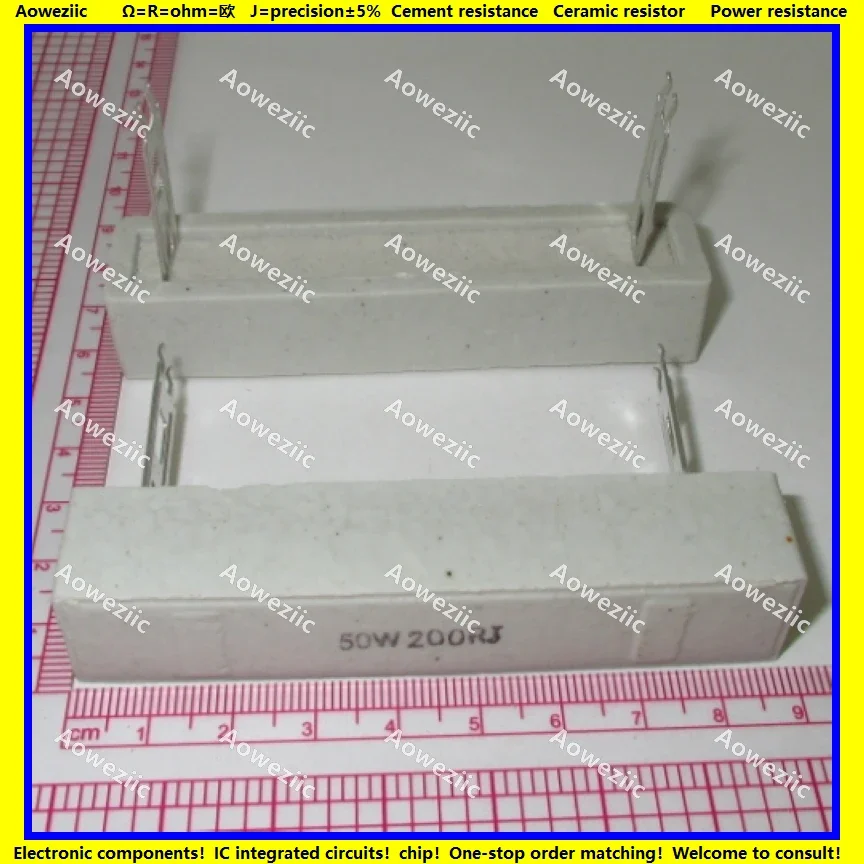 2 szt. 50W200RJ 50W 200 ohm +/- 5% poziomy rezystor cementowy 50W200ΩJ rezystancja cementu 50W200R 200OHM wtyczka rezystora ceramicznego