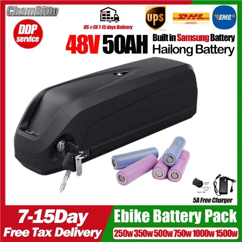 

E bike Hailong Battery 48V 52V 20 24 30Ah 40Ah 50Ah Electric Bike Batteria Bafang 350W 500W 750W 1000W 1500W Motor 18650 Lithium