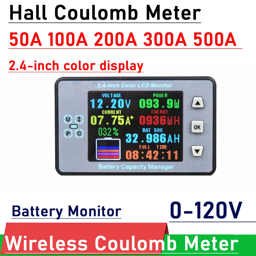 DYKB Battery Monitor Hall Coulomb Meter DC 100A 200A 500A Lifepo4 lead-acid lithium capacity power display 12V 24V 36V 48V 60V