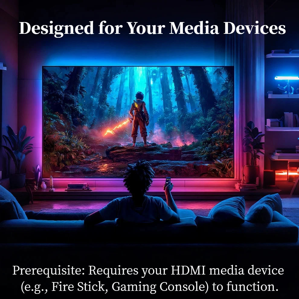 إضاءة خلفية للتلفاز بمزامنة HDMI LED مع إضاءة أجواء ديناميكية |   يعمل مع صندوق التلفزيون/PS5 |   التوصيل والتشغيل، وضع الألعاب