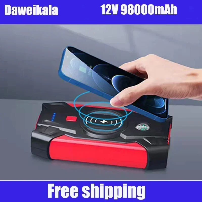 2024 New12V98000mAh mah Car Jump Starter Power Bank Portable Car Battery Booster Charger 12V Starting Device Diesel Car Starter