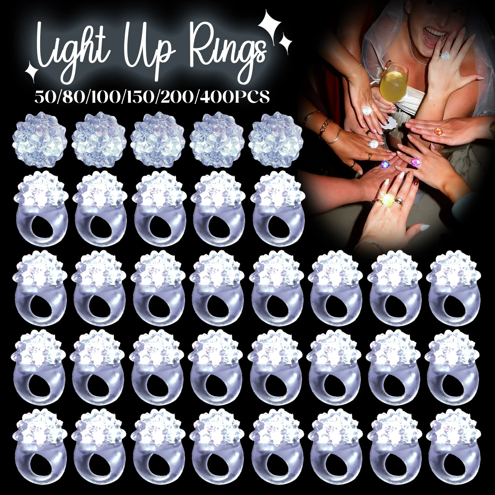 

100-300 шт. светящихся в темноте колец оптом, 3 режима мигания, гелевые рельефные кольца, светящиеся кольца для свадьбы, девичника, вечеринки