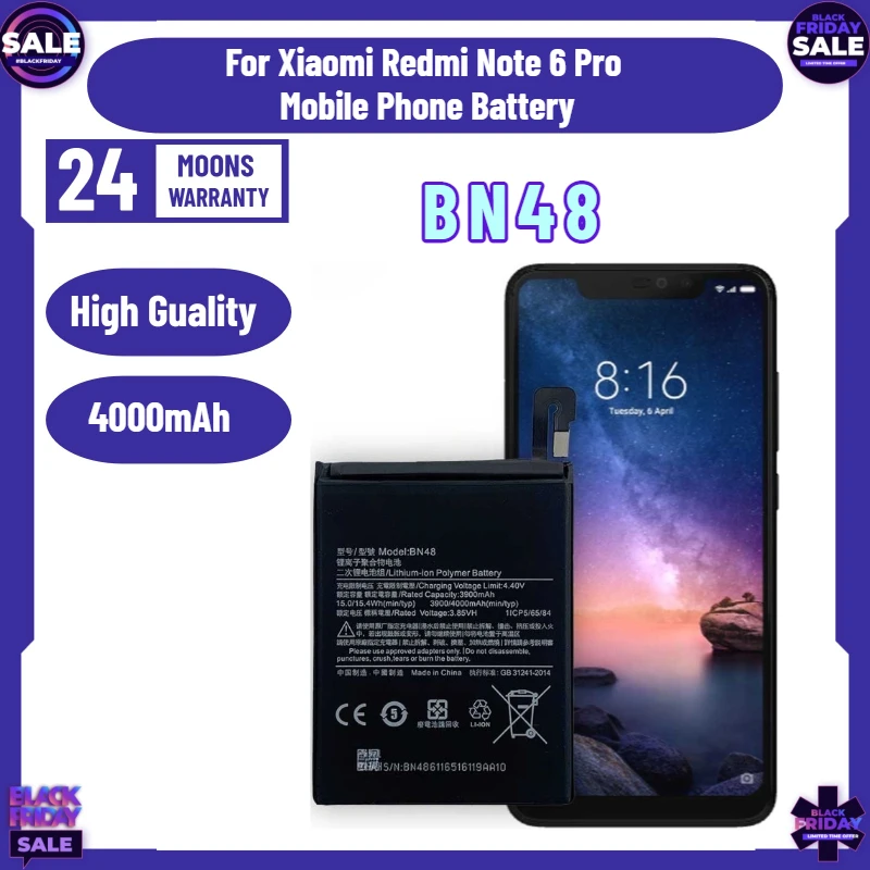 

High Quality BN48 4000mAh Battery for Xiaomi Redmi Note 6 Pro Mobile Phone Battery