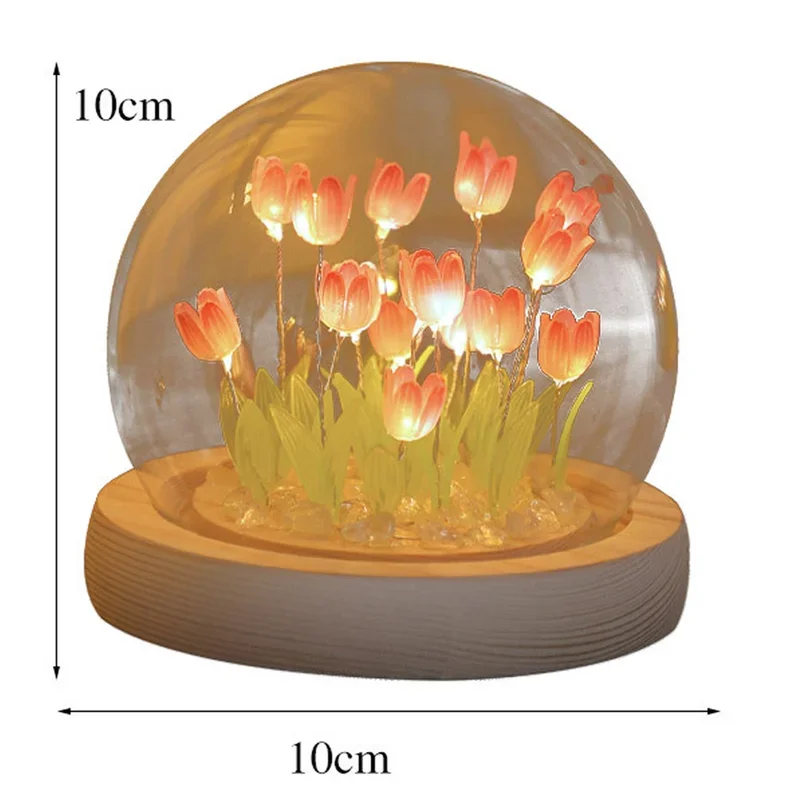 Artificial Tulip Flower Night Light Handmade DIY Bedside Lamp LED Night Lamp Bedroom Decor Christmas Birthday Gifts Table Lamp