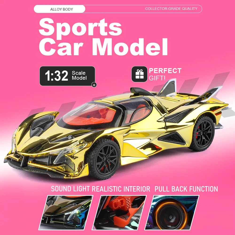 

1:32 APOLLO EVO Sports Car Toy Models Metal Diecast Doors Opened Sound Light Pull Back Shock Absorption Supercar Toys for Kids