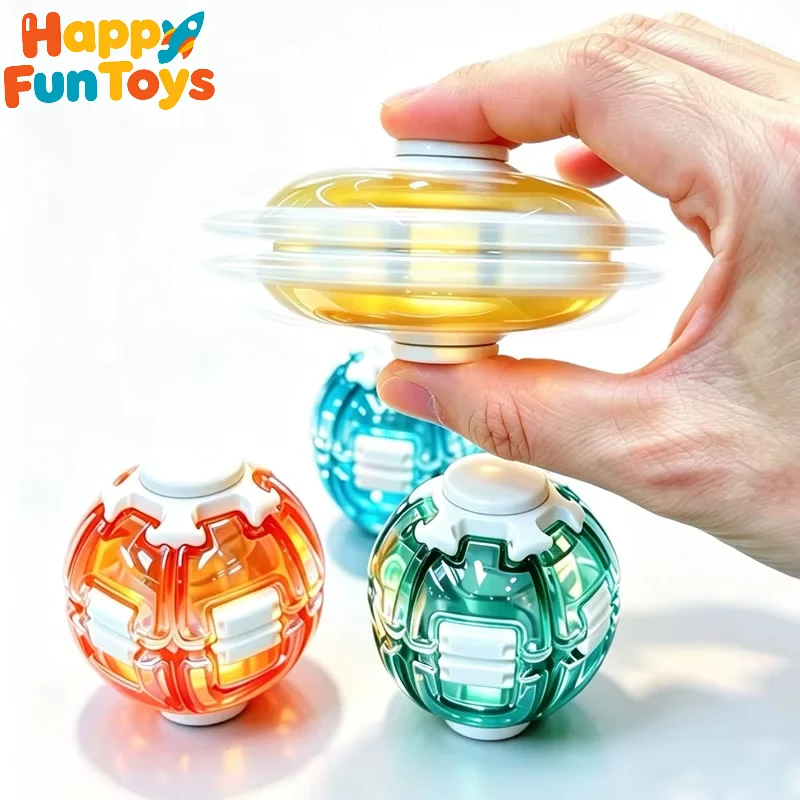 2pcs Magic Press To Spin Stress Relief Fidget Balls Autism ADHD Focus Quiet Cool Gadgets Unique Gifts For Kids & Adults