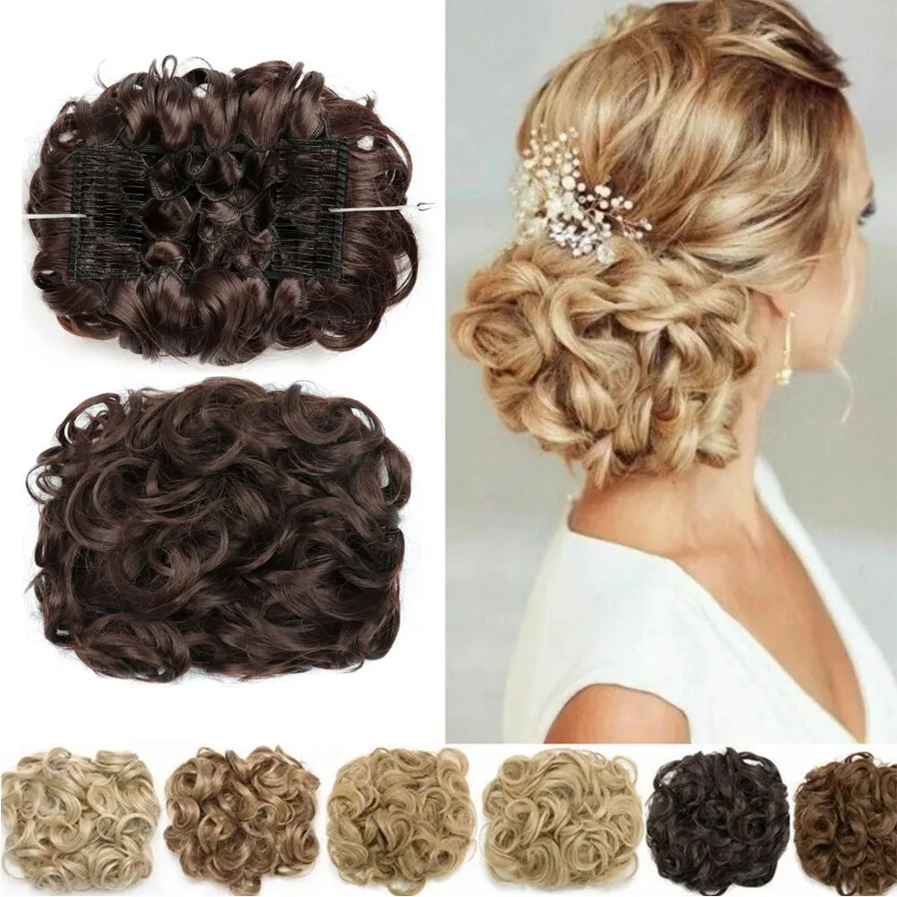 S-noilite Synthetic LARGE Comb Clip In Curly Hair Extension Chignon Hair Pieces Women Updo Cover Hairpiece Extension Hair Bun