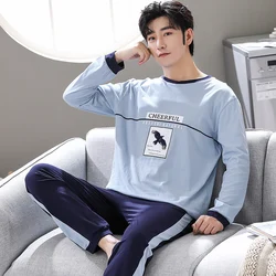 New Arrival Spring Men Pajamas Long Sleeve Male Pajama Set Men Knited Cotton Pajamas For Men Sleepwear Suit Homewear 3XL