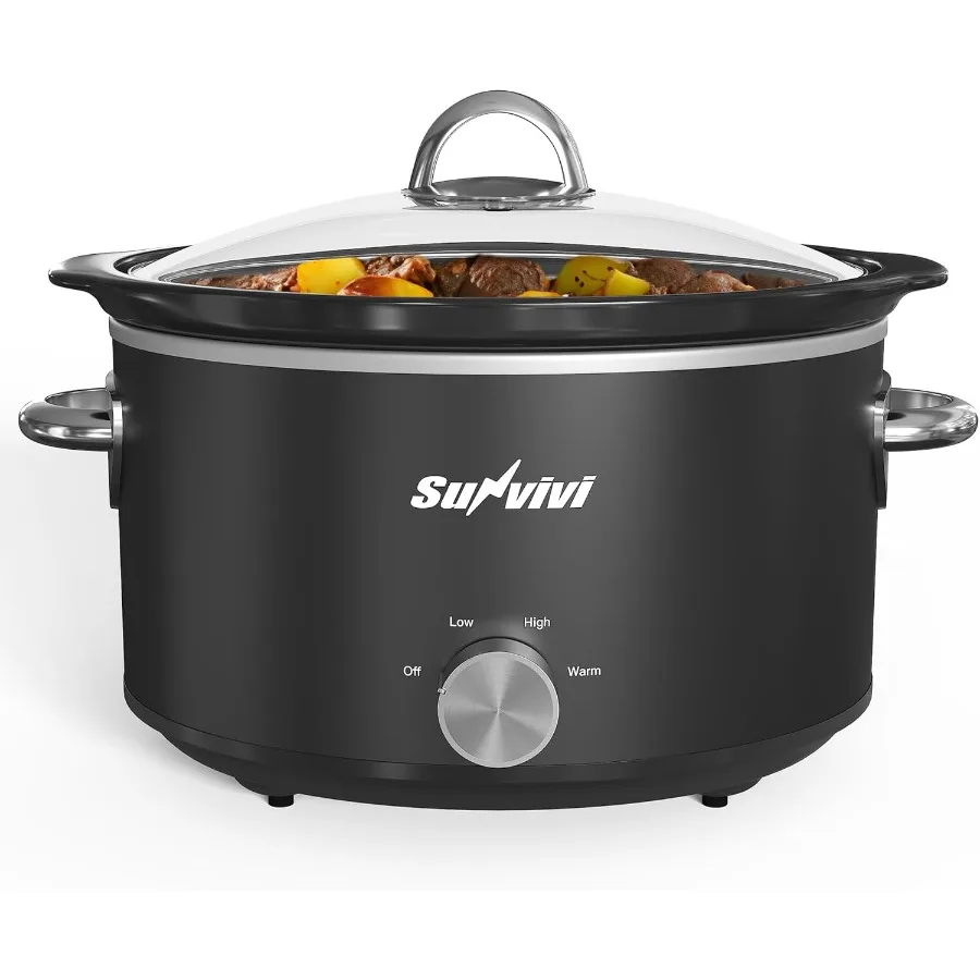 طباخ بطيء صغير 4QT سخان طعام صغير مع 3 إعدادات تسخين للاستخدام المنزلي وعاء سيراميك قابل للإزالة مثالي للحفاظ على دفء الوجبات