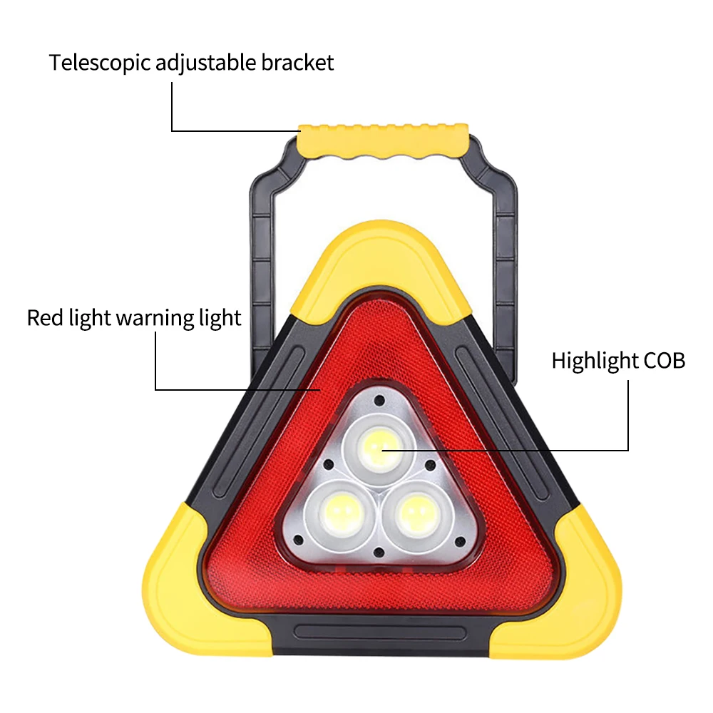 Tripod Caution Car Emergency Warning Light LED Solar Rechargeable Lights Multi-function Safety Signs