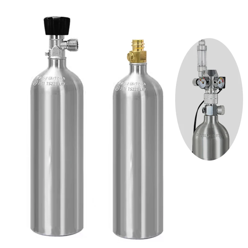 Cilindro de gas CO2 para acuario, aleación de aluminio, alta presión, tanque de peces, inflable, tank1L-0.6L de oxígeno