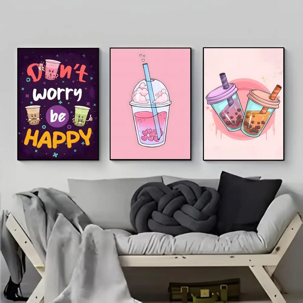 Sweet Comforting Drink Milk tea Art Poster Poster HD  Waterproof Wall Sticker Bar Living Room Decor Gift