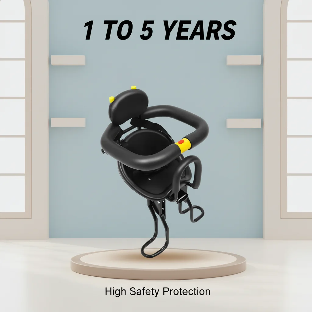 

Bike Child Seat Adjustable Bicycle Kids Front Seat Universal Front Mounted Kids Safety Seat with Safety Belt for Kid 1~5 Years