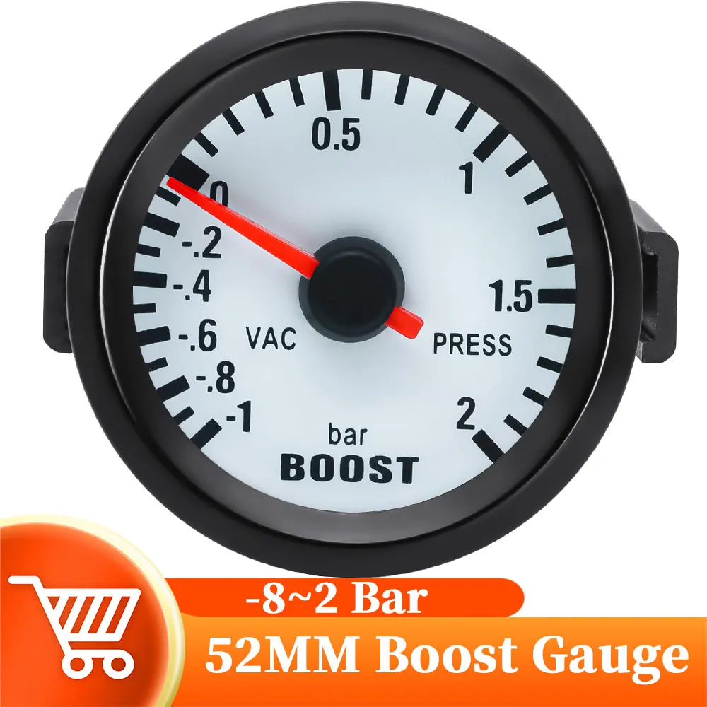 52mm Universal Turbo Boost Gauge Blau Hintergrundbeleuchtung-1 ~ 2Bar Auto Auto Zeiger Uhr Boost-Meter Für 12V Racing Auto Halter Tasse