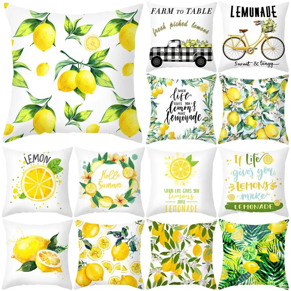 45x45cm Pillow Case Cushion Cover Lemon Orange Print Throw Home Sofa Bed Decor no Pillow Home Sofa Bed