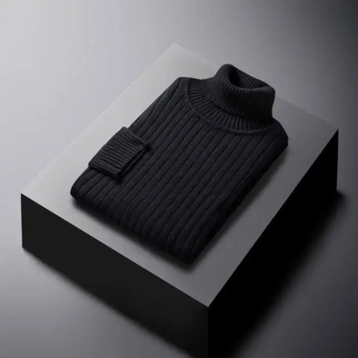 سترة شتوية محبوكة عالية الشتاء للرجال بياقة طويلة وطبقة أساسية متعددة الاستخدامات من ألياف البوليستر غير الرسمية