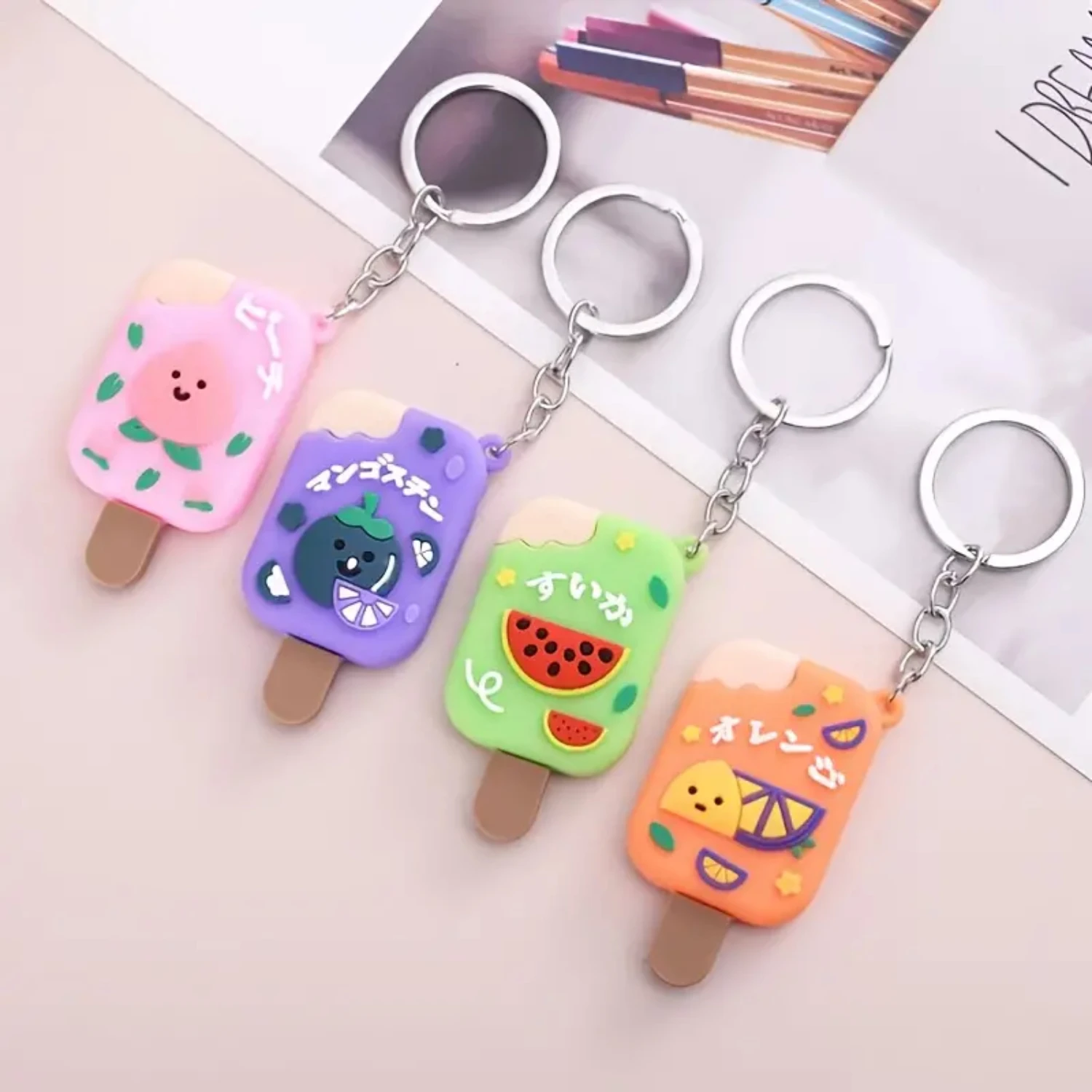 3D Cute Avocado Pineapple Keychain Men's Trend DIY, Multi-color Fruit Series PVC Soft Rubber Backpack Charm Pendant Keychain Acc